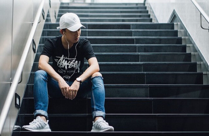 Young person on stairs