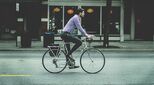 Man on a bike in city