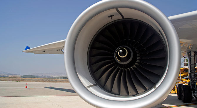 Rolls Royce engine on run way