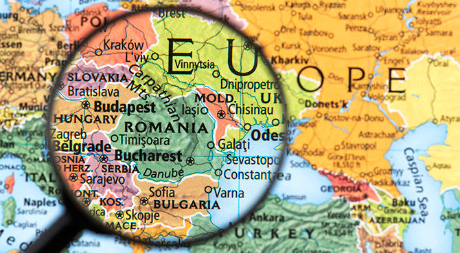 Romania and Bulgaria on European map