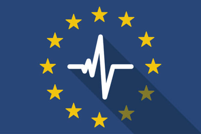 EU flag image with heartbeat trace