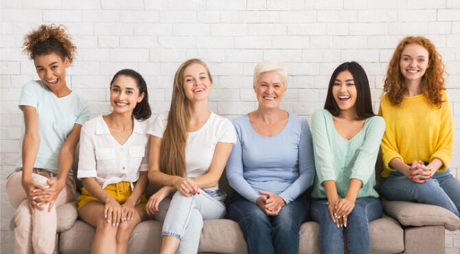 group of multigenerational women on team