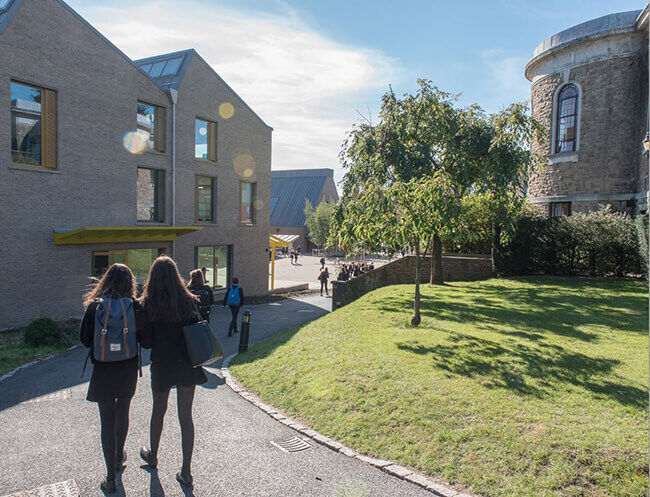 Students walking across campus