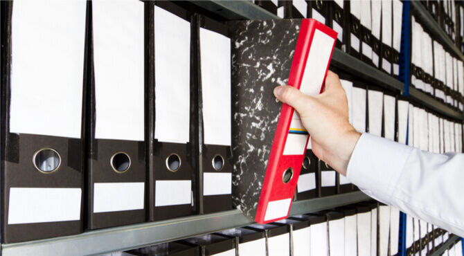 Shelf of box files