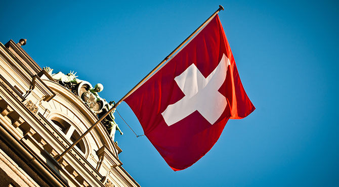 Swiss flag flying