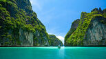 boat moving in sea Phi Phi Leh south of Thailand