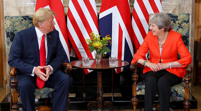 President Donald Trump meets with Prime Minister Theresa May at Chequers in the UK in 2018.