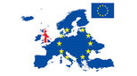 Graphic map of the UK and EU with Union Jack and EU flag colouring