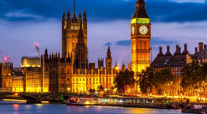 UK Parliament at night