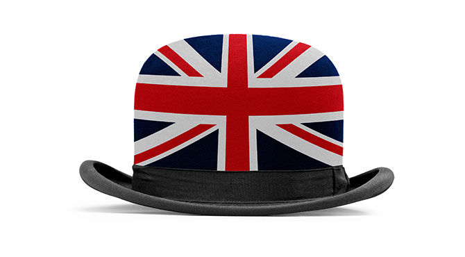 Bowler hat with Union Jack illustration superimposed on it