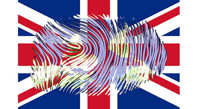 Union jack flag with fingerprint superimposed on it