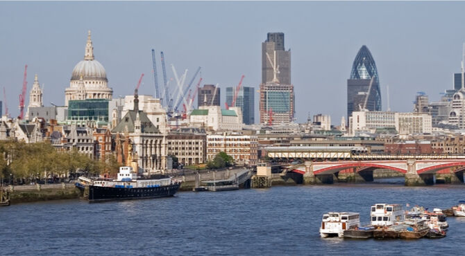 London financial district skyline under construction