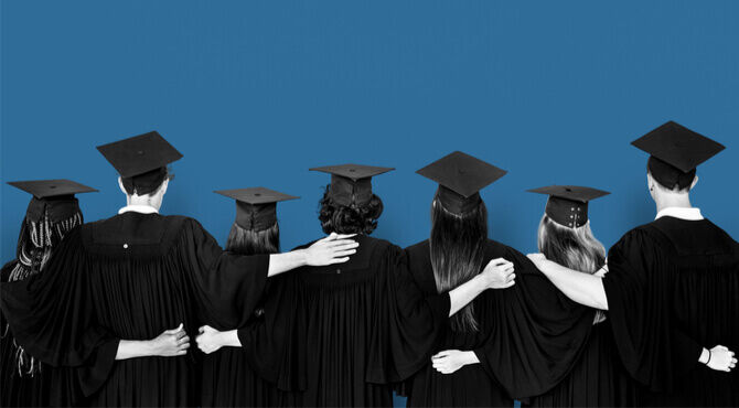 Image of back of supportive group of graduates