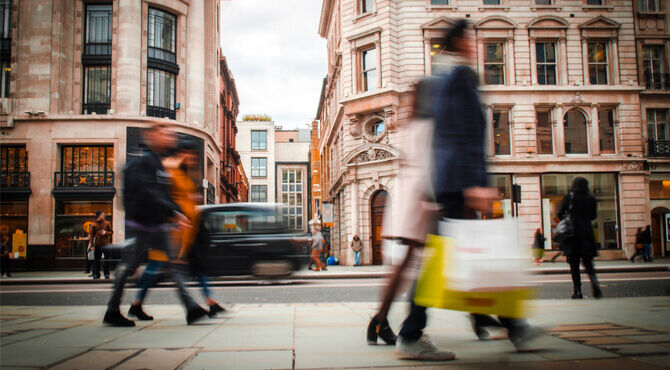 Blurred image of shoppers