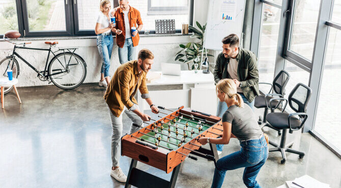 Image of office football table bikes and free hot drinks