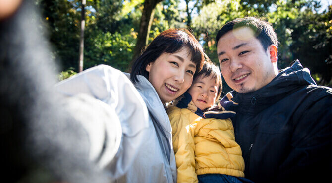 selfie of family in Japan