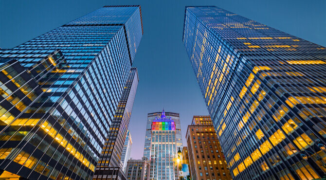 Image of New York offices with Pride lighting