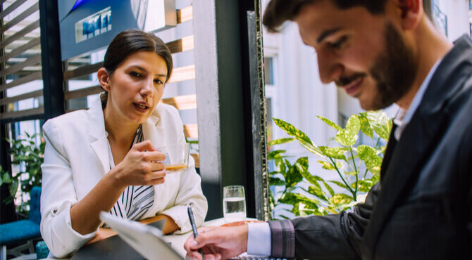 Two people in conversation