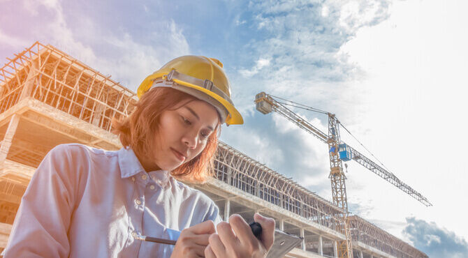 Female construction worker on site