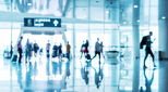 An interior scene at a busy airport