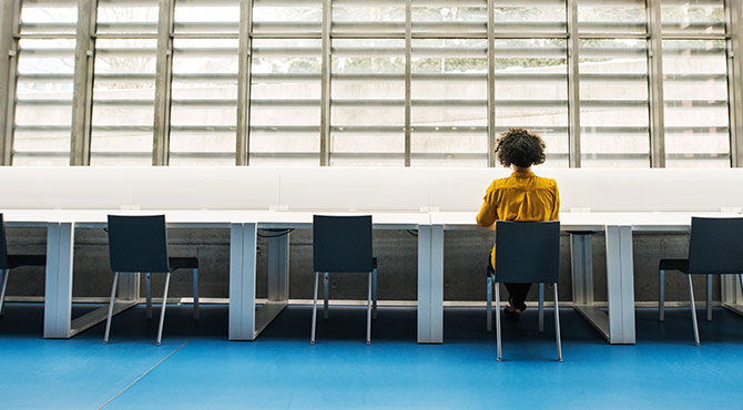 Woman working alone