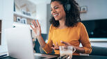 Woman on a conference call working from home