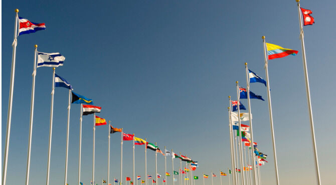 Flags representing many countries.