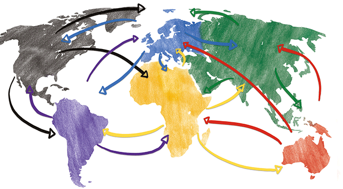 World map showing exports