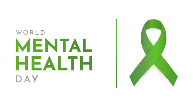 World Mental Health Day card green ribbon