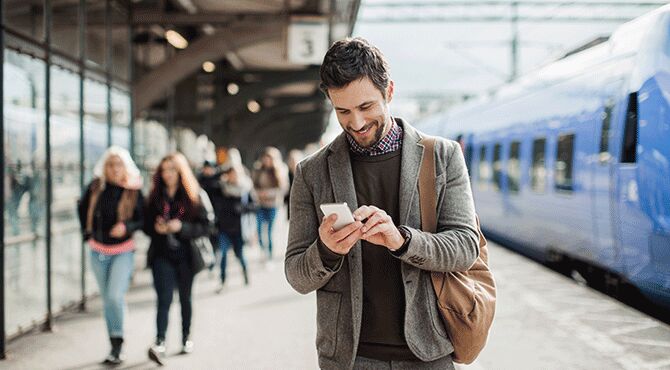 Young professional leaving train